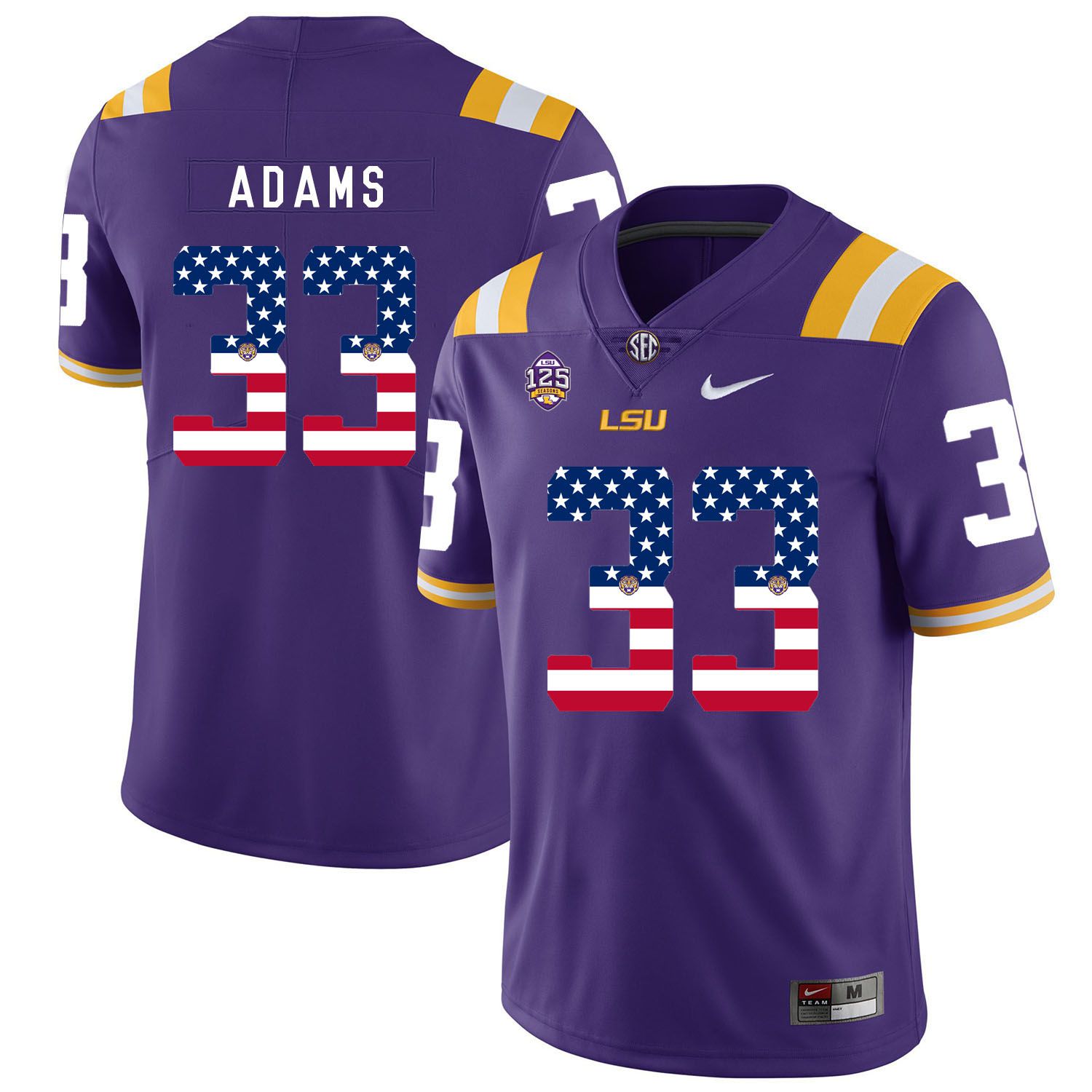 Men LSU Tigers 33 Adams Purple Flag Customized NCAA Jerseys